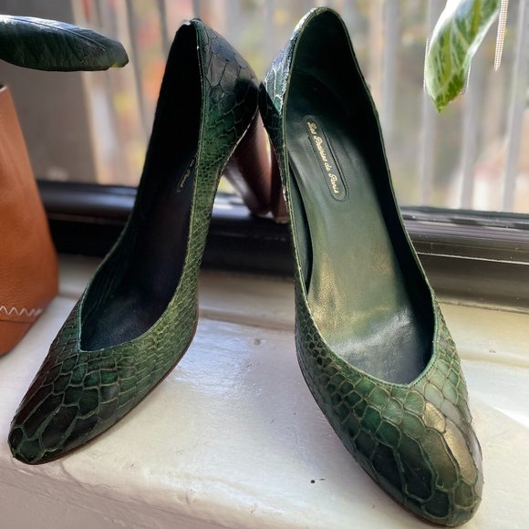 Les Prairies de Paris Green Leather Heels - Picture 1 of 7